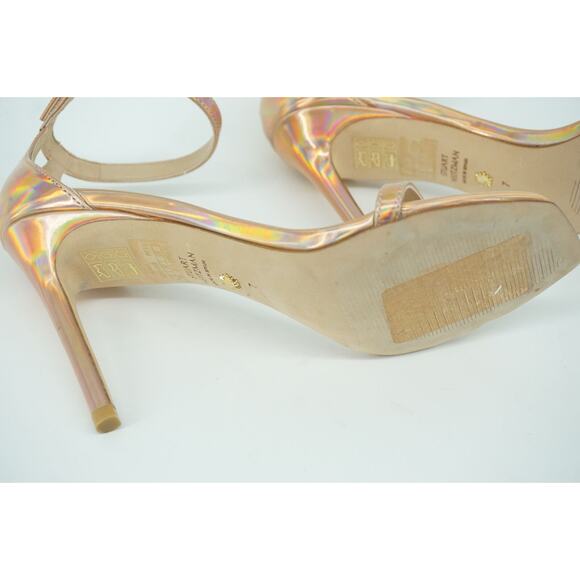 Stuart Weitzman Nudistcurve 100 Hologram Ankle Strappy Sandals Size 7 $475 pink - Picture 3 of 9